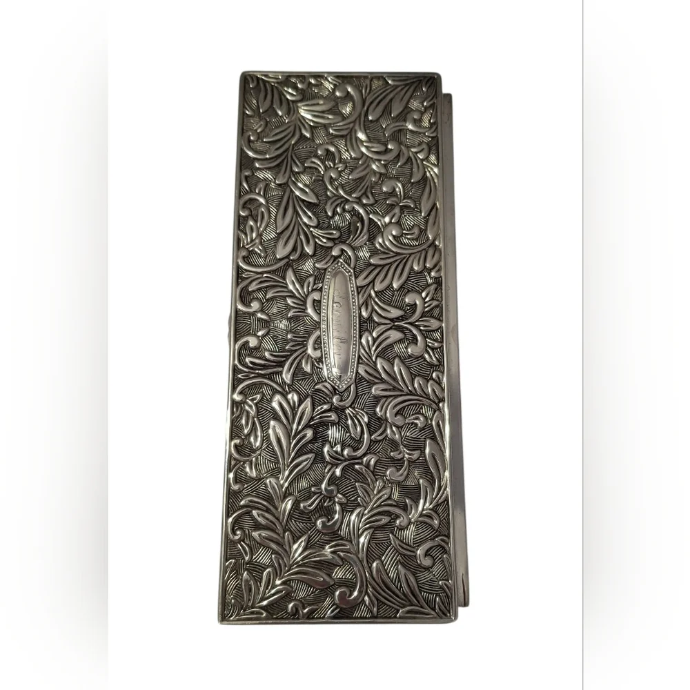 VTG Engraved Godinger Floral Embossed Silver Plated Velvet Lined Jewelry Box